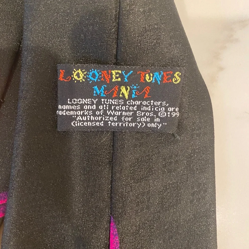 Looney Tunes Tie Black Bugs Bunny Sylvester Porky Pig Retro Cartoon Kidcore
